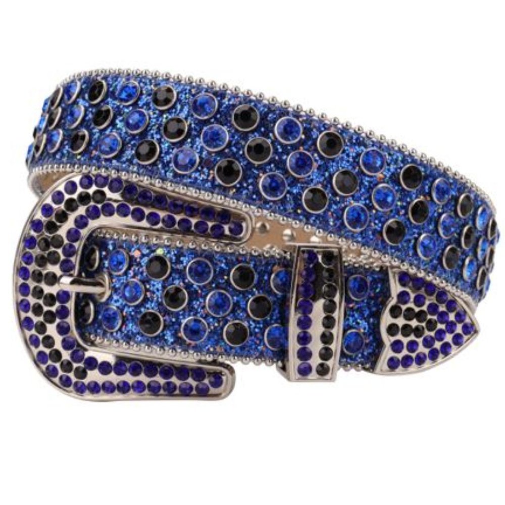 Rhinestone Belt–SUN014–Royal Blue Glitter Belt, Royal Blue & Black Rhinestones